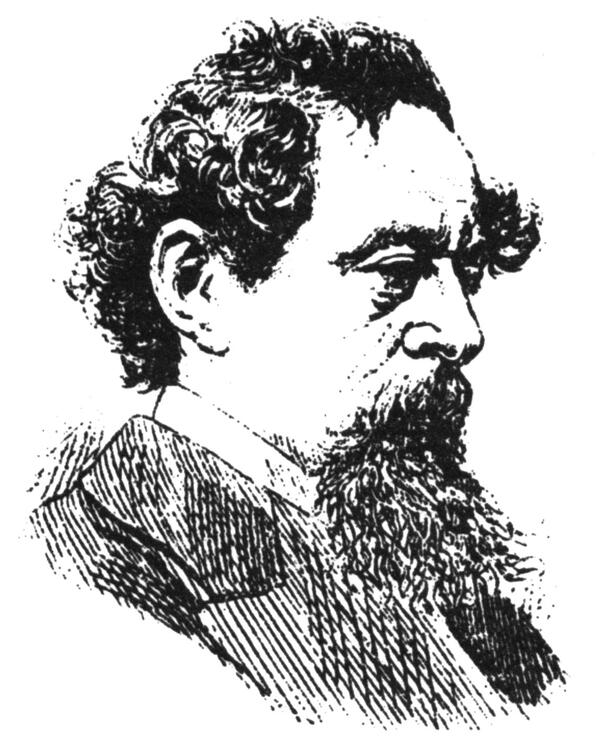 Portrait of Charles Dickens facing to the right.